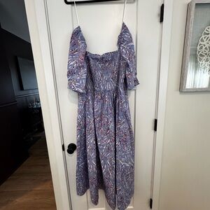 Eloquii Purple and White Puff Sleeve Sundress